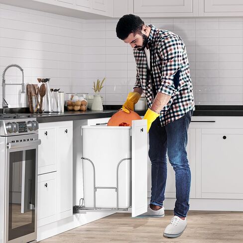 YITAHOME 43 Quart Pull Out Trash Can Under Cabinet, Heavy Duty Trash Can with Soft-Close Slide and Door Mounting Kit for Kitchen, White+Black in Saudi Arabia