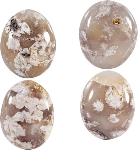Sportmusies Irregular Shaped Natural Cherry Blossom Agate Pocket Worry Palm Stone, Polished Reiki Healing Crystal for Meditation Decoration in Kuwait