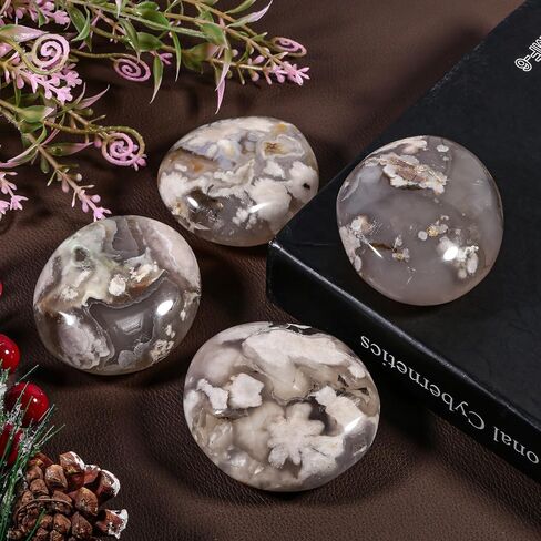 Sportmusies Irregular Shaped Natural Cherry Blossom Agate Pocket Worry Palm Stone, Polished Reiki Healing Crystal for Meditation Decoration in Kuwait