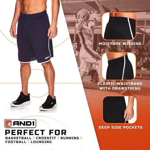 AND1 Men's Drop Needle Shorts, 2-Pack - Comfortable Athletic Performance Basketball Shorts in Saudi Arabia