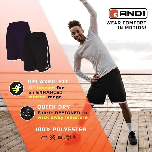 AND1 Men's Drop Needle Shorts, 2-Pack - Comfortable Athletic Performance Basketball Shorts in Saudi Arabia