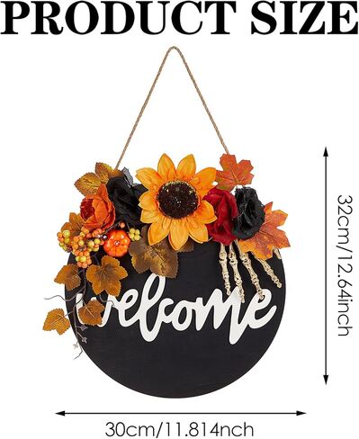 سقوط علامة ترحيب للباب الأمامي - 12 بوصة الخريف خشبية معلقة علامة سقوط أكاليل الباب مع أوراق القيقب الاصطناعية اليقطين لشرفة المزرعة عيد الهالوين عيد الشكر حصاد ديكور جدار المنزل in Kuwait