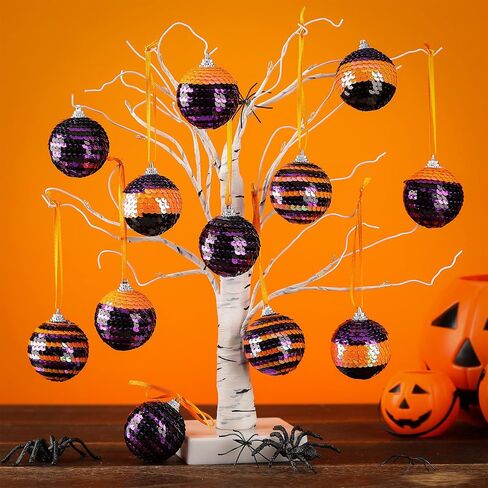 12 Pieces Halloween Day Ball Ornament, Orange Purple Halloween Tree Ornament, Sequin Ball for Autumn Thanksgiving Halloween Party Hanging Decor (Fresh Style, 12 Pieces) in Saudi Arabia