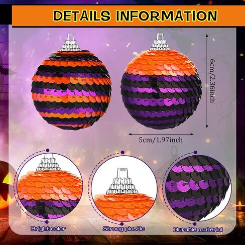 12 Pieces Halloween Day Ball Ornament, Orange Purple Halloween Tree Ornament, Sequin Ball for Autumn Thanksgiving Halloween Party Hanging Decor (Fresh Style, 12 Pieces) in Saudi Arabia