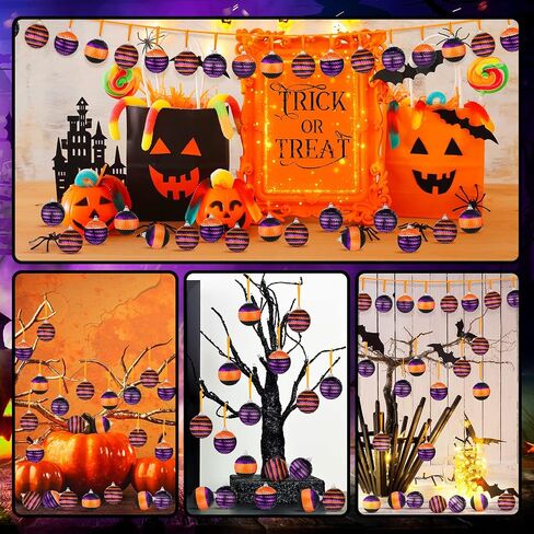 12 Pieces Halloween Day Ball Ornament, Orange Purple Halloween Tree Ornament, Sequin Ball for Autumn Thanksgiving Halloween Party Hanging Decor (Fresh Style, 12 Pieces) in Saudi Arabia