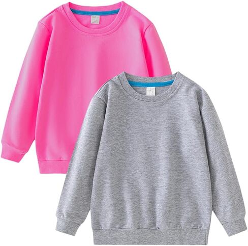 2-حزمة للجنسين الاطفال Crewneck البلوز طويلة الأكمام القطن البلوز للبنين والبنات (رفيعة) in Saudi Arabia