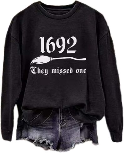 1692 They Missed One Sweatshirt Women Halloween Witch Shirt 1692 Salem Casual Crewneck Long Sleeve Gift Pullover Tops in Saudi Arabia
