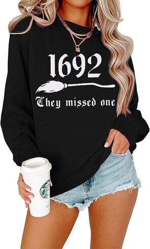1692 They Missed One Sweatshirt Women Halloween Witch Shirt 1692 Salem Casual Crewneck Long Sleeve Gift Pullover Tops in Saudi Arabia