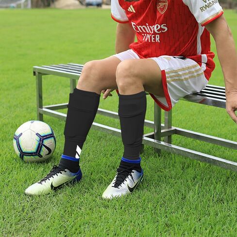 1 Pair Mens Grip Soccer Socks, 1 Pair Shin Sleeves with 1 Pack Shin Guards, Professional Soccer Football Game Set 3 Pcs (Black) in Saudi Arabia