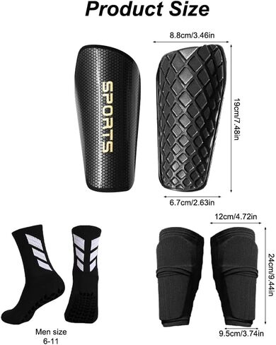 1 Pair Mens Grip Soccer Socks, 1 Pair Shin Sleeves with 1 Pack Shin Guards, Professional Soccer Football Game Set 3 Pcs (Black) in Saudi Arabia