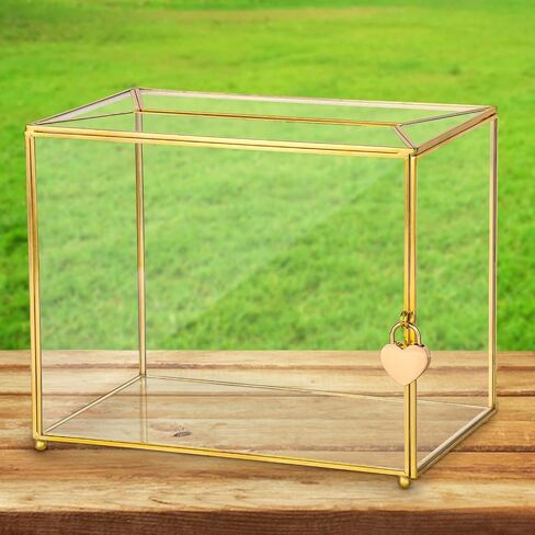 Black Glass Card Box Wedding Card Box with Lock, Large Gift Card Box with Hinged Lid, Money Box Holder for Wedding Reception, Anniversary, Birthday Party, Baby Shower, Graduation, Home Decorations in Saudi Arabia