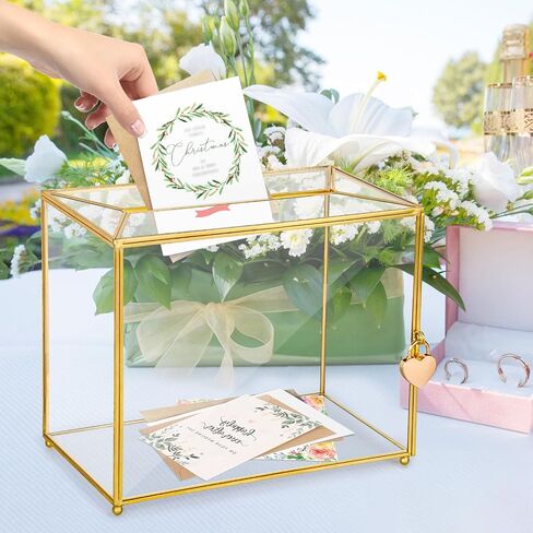 Black Glass Card Box Wedding Card Box with Lock, Large Gift Card Box with Hinged Lid, Money Box Holder for Wedding Reception, Anniversary, Birthday Party, Baby Shower, Graduation, Home Decorations in Saudi Arabia