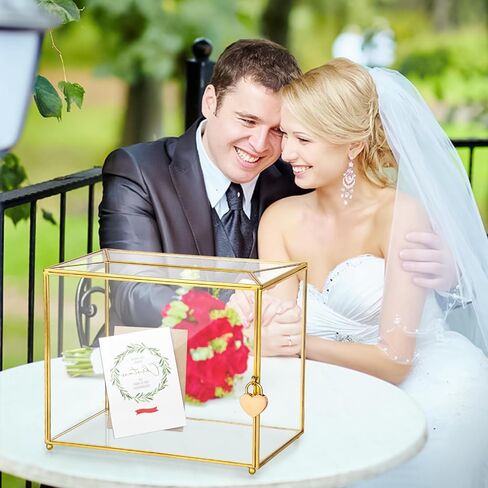 Black Glass Card Box Wedding Card Box with Lock, Large Gift Card Box with Hinged Lid, Money Box Holder for Wedding Reception, Anniversary, Birthday Party, Baby Shower, Graduation, Home Decorations in Saudi Arabia