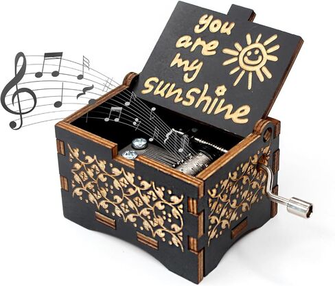 You are My Sunshine Wooden Music Box, Hand Crank Musical Figurine with Lyrics, for Girlfriend, Wife, Husband, Wedding Gift for Couple in Saudi Arabia