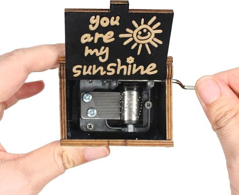 You are My Sunshine Wooden Music Box, Hand Crank Musical Figurine with Lyrics, for Girlfriend, Wife, Husband, Wedding Gift for Couple in Saudi Arabia
