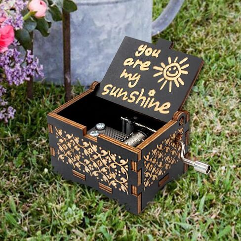 You are My Sunshine Wooden Music Box, Hand Crank Musical Figurine with Lyrics, for Girlfriend, Wife, Husband, Wedding Gift for Couple in Saudi Arabia