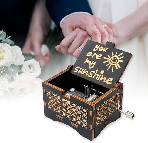 You are My Sunshine Wooden Music Box, Hand Crank Musical Figurine with Lyrics, for Girlfriend, Wife, Husband, Wedding Gift for Couple in Saudi Arabia