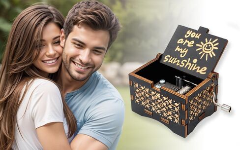 You are My Sunshine Wooden Music Box, Hand Crank Musical Figurine with Lyrics, for Girlfriend, Wife, Husband, Wedding Gift for Couple in Saudi Arabia