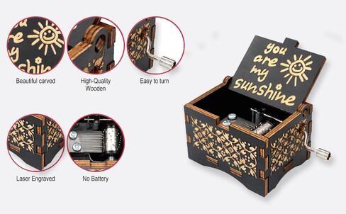 You are My Sunshine Wooden Music Box, Hand Crank Musical Figurine with Lyrics, for Girlfriend, Wife, Husband, Wedding Gift for Couple in Saudi Arabia