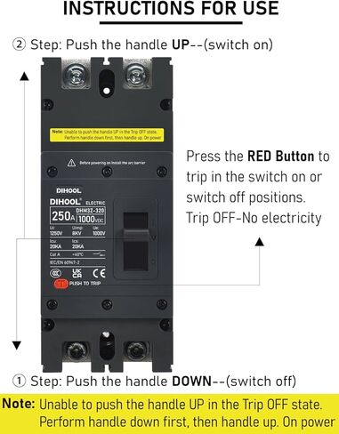 DIHOOL 160 Amp DC Circuit Breaker 160A Disconnect Switch Dual Pole 1000V in Kuwait