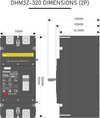 DIHOOL 160 Amp DC Circuit Breaker 160A Disconnect Switch Dual Pole 1000V in Kuwait
