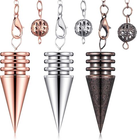 Hicarer 3 Pieces Copper Metal Dowsing Pendulum Divination Dower Reiki Healing Pendulum Chain, Silver Bronze Rose Gold Meditation Yoga Balancing Pendant (Cone) in Saudi Arabia