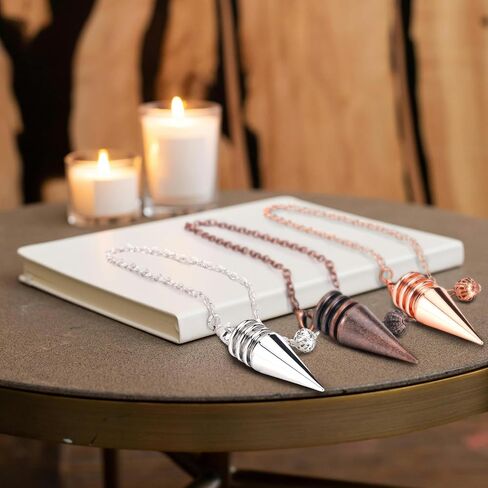 Hicarer 3 Pieces Copper Metal Dowsing Pendulum Divination Dower Reiki Healing Pendulum Chain, Silver Bronze Rose Gold Meditation Yoga Balancing Pendant (Cone) in Saudi Arabia