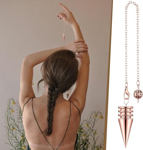 Hicarer 3 Pieces Copper Metal Dowsing Pendulum Divination Dower Reiki Healing Pendulum Chain, Silver Bronze Rose Gold Meditation Yoga Balancing Pendant (Cone) in Saudi Arabia