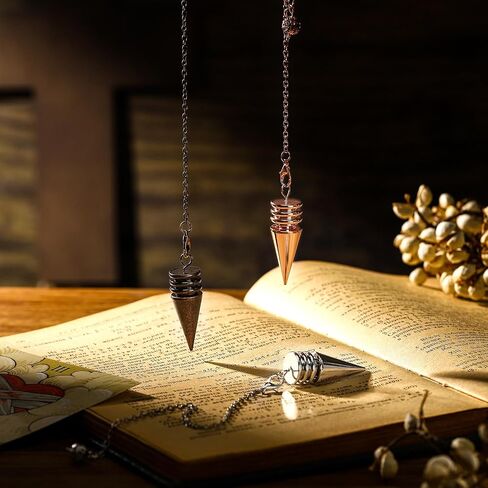 Hicarer 3 Pieces Copper Metal Dowsing Pendulum Divination Dower Reiki Healing Pendulum Chain, Silver Bronze Rose Gold Meditation Yoga Balancing Pendant (Cone) in Saudi Arabia