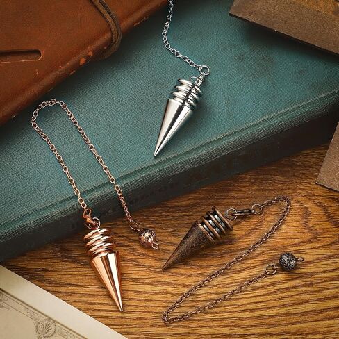 Hicarer 3 Pieces Copper Metal Dowsing Pendulum Divination Dower Reiki Healing Pendulum Chain, Silver Bronze Rose Gold Meditation Yoga Balancing Pendant (Cone) in Saudi Arabia