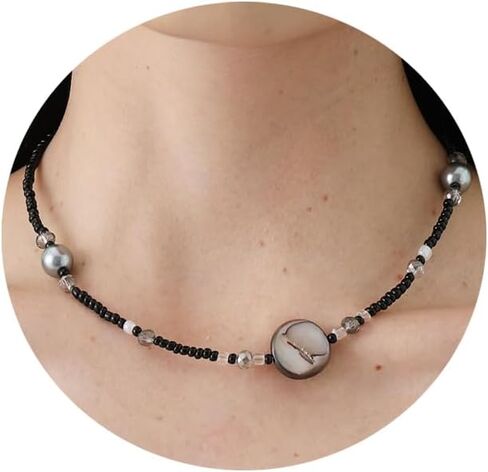 قلادة مطرزة للنساء بحجر غير منتظم وقلادة من اللؤلؤ مصنوعة يدويًا من الأحجار الكريمة بوهو قلادة مجوهرات صيفية للنساء in Kuwait