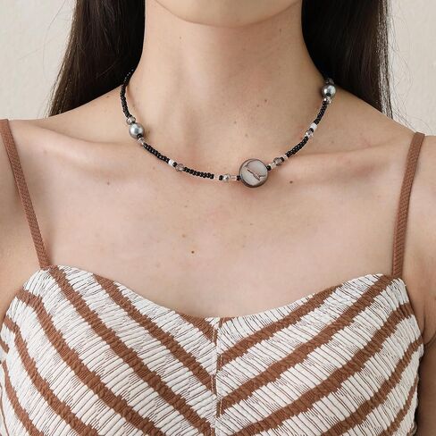 قلادة مطرزة للنساء بحجر غير منتظم وقلادة من اللؤلؤ مصنوعة يدويًا من الأحجار الكريمة بوهو قلادة مجوهرات صيفية للنساء in Kuwait