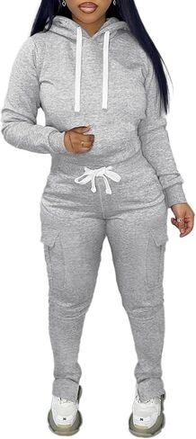 مجموعة ملابس نسائية من قطعتين من LovelyWholesale بأكمام طويلة وقلنسوة ومجموعة بدلة رياضية للركض in Kuwait