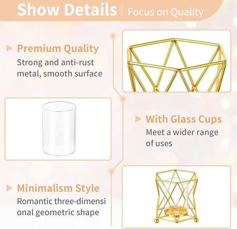 NUPTIO حوامل شموع هندسية Tealight: قطعتان من شموع ضوء الشاي الذهبي حامل محوري لطاولة حامل شموع معدنية سداسية الشكل، فانوس زخرفي صغير لحفلات الزفاف وحفلات عيد الميلاد in Kuwait