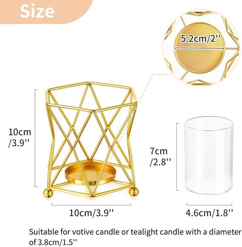 NUPTIO حوامل شموع هندسية Tealight: قطعتان من شموع ضوء الشاي الذهبي حامل محوري لطاولة حامل شموع معدنية سداسية الشكل، فانوس زخرفي صغير لحفلات الزفاف وحفلات عيد الميلاد in Kuwait
