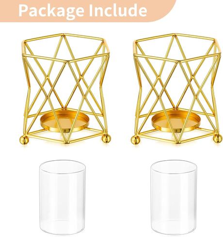 NUPTIO حوامل شموع هندسية Tealight: قطعتان من شموع ضوء الشاي الذهبي حامل محوري لطاولة حامل شموع معدنية سداسية الشكل، فانوس زخرفي صغير لحفلات الزفاف وحفلات عيد الميلاد in Kuwait