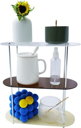 Benkyo bathroom vanity organizer perfume organizer for dresser countertop shelf makeup counter shelf desktop shelf storage organizers for kitchen（3 tier，Brow+Yellow+Clear） in Saudi Arabia