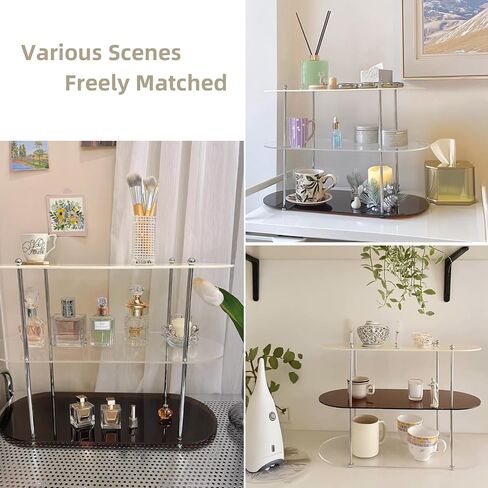 Benkyo bathroom vanity organizer perfume organizer for dresser countertop shelf makeup counter shelf desktop shelf storage organizers for kitchen（3 tier，Brow+Yellow+Clear） in Saudi Arabia