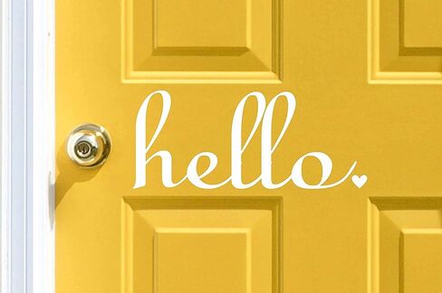 ملصق باب من الفينيل Hello (فترة القلب) - 11.5 بوصة عرض × 4.9 بوصة ارتفاع (أبيض) in Saudi Arabia