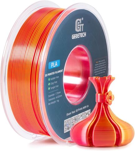 Geeetech Silk PLA Filament 1.75mm Silk Dual Color Filament,Coextrusion Dichromatic Metal-Like Shiny Consumable 1kg (2.2lbs) 1 Spool,Dimensional Accuracy +/- 0.03 mm, Black Red in Saudi Arabia