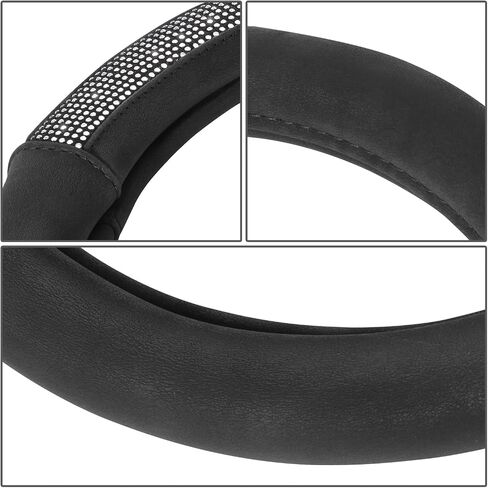 DNA MOTORING Synthetic Leather Steering Wheel Cover Universal Fit 14.5-15 inch, Red Stitching & Black Carbon Fiber Pattern Design, SWC-S2316 in Saudi Arabia