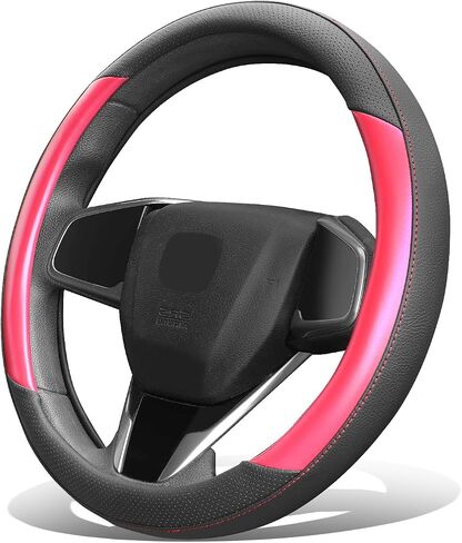 DNA MOTORING Synthetic Leather Steering Wheel Cover Universal Fit 14.5-15 inch, Red Stitching & Black Carbon Fiber Pattern Design, SWC-S2316 in Saudi Arabia