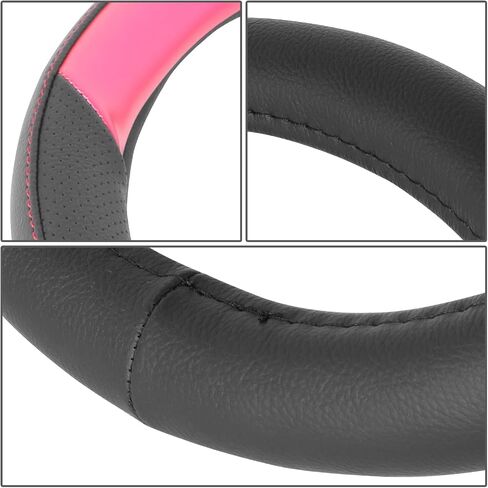 DNA MOTORING Synthetic Leather Steering Wheel Cover Universal Fit 14.5-15 inch, Red Stitching & Black Carbon Fiber Pattern Design, SWC-S2316 in Saudi Arabia