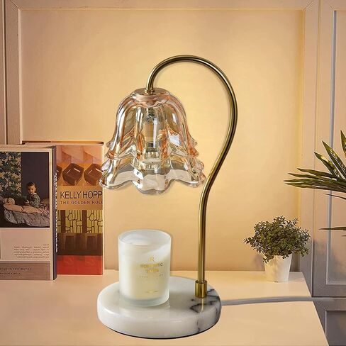 Glass Candle Warmer Lamp with Timer, Flower Candle Warmer Lamp, Birthday Gifts for Women, Mom, Female Friend, Candle Lamp Warmer Gifts, Electric Dimmable Candle Warmer, Retro Marble Base (Amber) in Saudi Arabia