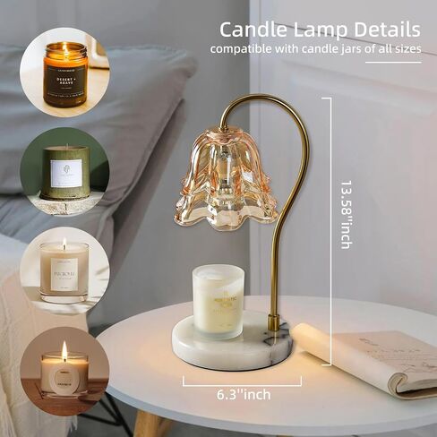 Glass Candle Warmer Lamp with Timer, Flower Candle Warmer Lamp, Birthday Gifts for Women, Mom, Female Friend, Candle Lamp Warmer Gifts, Electric Dimmable Candle Warmer, Retro Marble Base (Amber) in Saudi Arabia