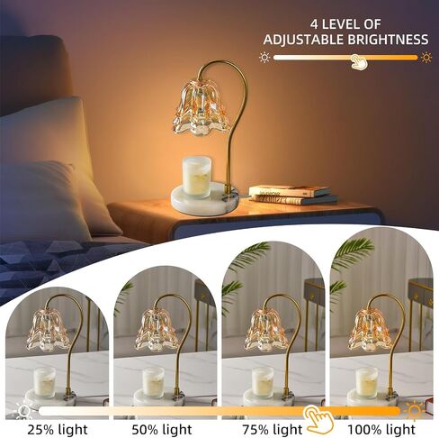 Glass Candle Warmer Lamp with Timer, Flower Candle Warmer Lamp, Birthday Gifts for Women, Mom, Female Friend, Candle Lamp Warmer Gifts, Electric Dimmable Candle Warmer, Retro Marble Base (Amber) in Saudi Arabia