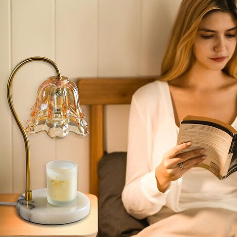 Glass Candle Warmer Lamp with Timer, Flower Candle Warmer Lamp, Birthday Gifts for Women, Mom, Female Friend, Candle Lamp Warmer Gifts, Electric Dimmable Candle Warmer, Retro Marble Base (Amber) in Saudi Arabia