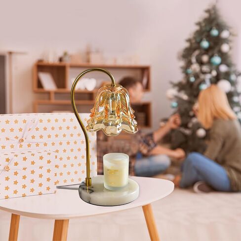Glass Candle Warmer Lamp with Timer, Flower Candle Warmer Lamp, Birthday Gifts for Women, Mom, Female Friend, Candle Lamp Warmer Gifts, Electric Dimmable Candle Warmer, Retro Marble Base (Amber) in Saudi Arabia