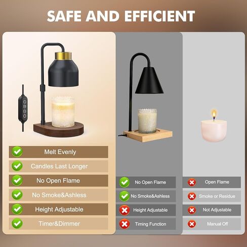 Uflatek Candle Warmer Lamp,Electric Candle Lamp Warmer with Timer Adjustable Height Dimmable Candle Lamp with 2 Bulbs,Melting Warm Lamp for Jar Candle,House Warming Gifts New Home Decor,Black in Saudi Arabia