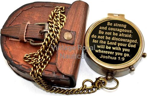 Backone Flat Antique Brass Compass With Leather Carry Case And Chain Pirates Compass Brown Engraved Navigational Compass, 5.8 X 5.8 X 1.8 Cm in Saudi Arabia